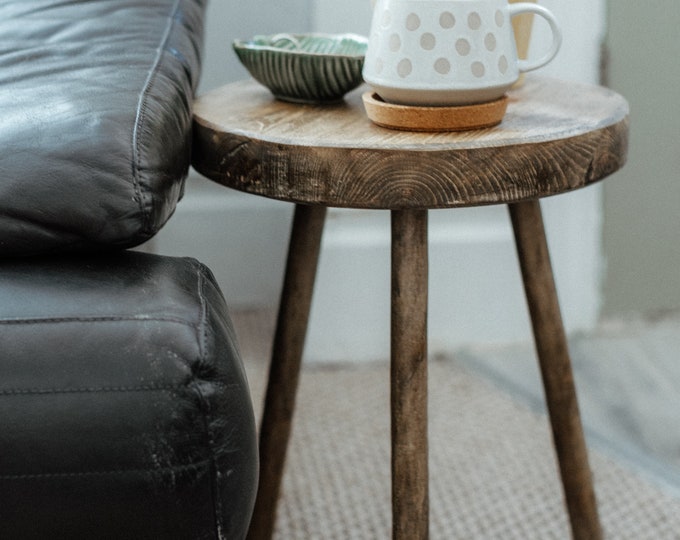 Round Rustic Wooden Sofa End Table Etsy