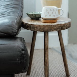 Round rustic Wooden Sofa End Table image 1