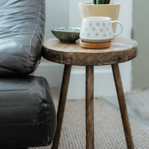 Round rustic Wooden Sofa End Table