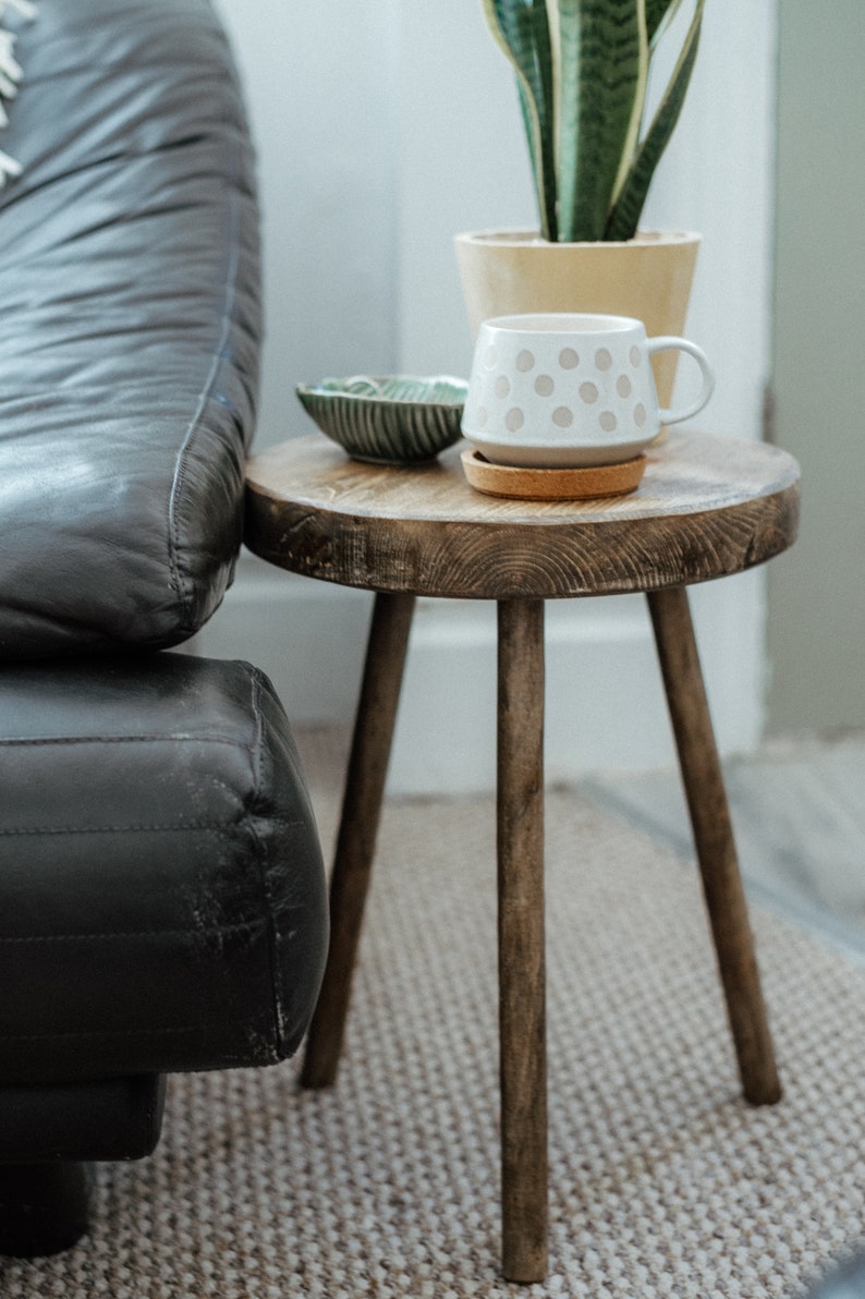 Round rustic Wooden Sofa End Table image 1