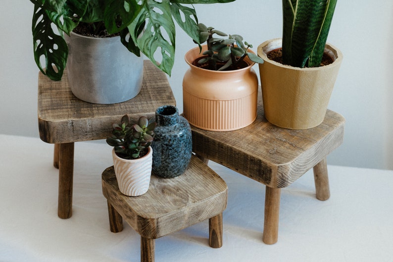 Rustic Wooden Plant Pot Stand Family - Etsy