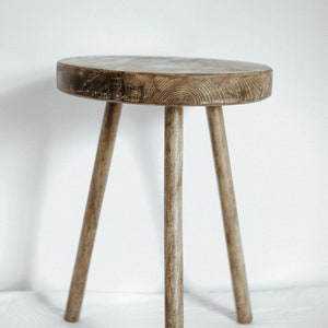 Round rustic Wooden Sofa End Table image 2