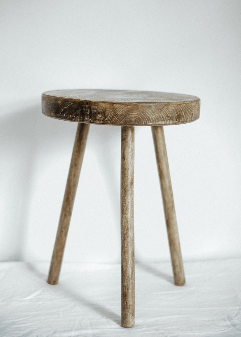 Round rustic Wooden Sofa End Table image 2