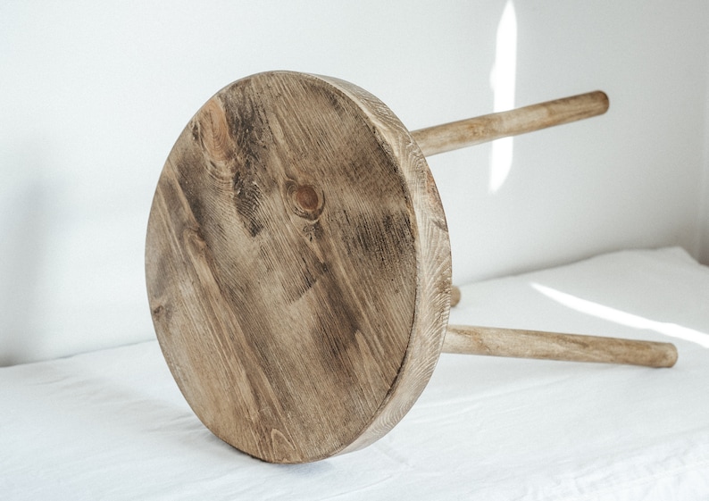 Round rustic Wooden Sofa End Table image 4