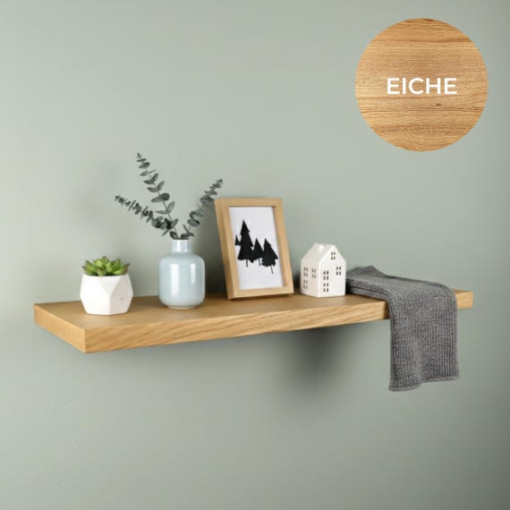 Wandregal Eiche Mit Gerader Kante - Schwebendes Wandboard I Massivholz Wandboard Ohne Sichtbare Halterung I Handgefertigt