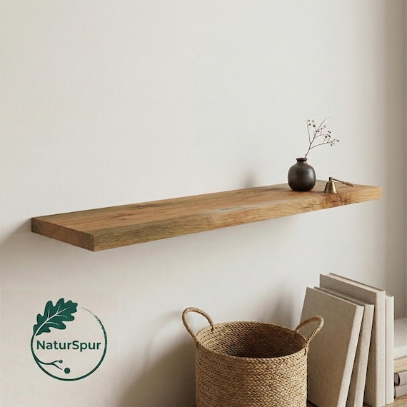 Wandregal Eiche - Naturspur I Schwebendes Wandboard Mit Unsichtbarer Halterung I Handgefertigt Aus Massivholz I 2. Wahl