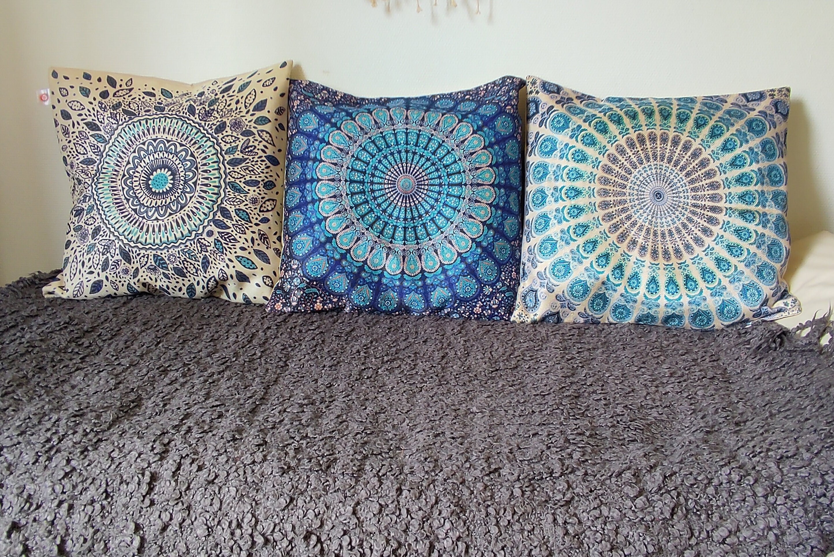 Housse de Coussin Mandala Bleu Impression 60x60