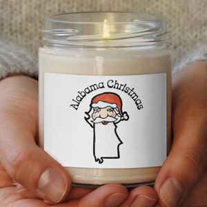 Alabama Santa Christmas Candle – Funny State Holiday Soy Candle, Whimsical Alabama Christmas Decor Gift