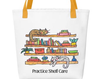 Bolsa de tela para el cuidado de estanterías: un regalo divertido para amantes de los libros con gatos