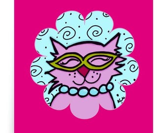 Stampa artistica di un gatto rosa stravagante: arredamento per la casa colorato e originale