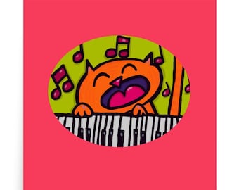 Piano Cat Art Print: Whimsical Music Lover Home Decor