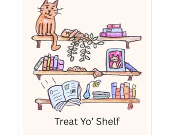 Sticker Treat Yo' Shelf – Vinylsticker grappige woordspeling voor lezers