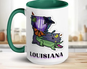 Louisiana Coffee Mug – “Louisiana Home” Cajun Gator Cup with Bayou Art, New Orleans Gift