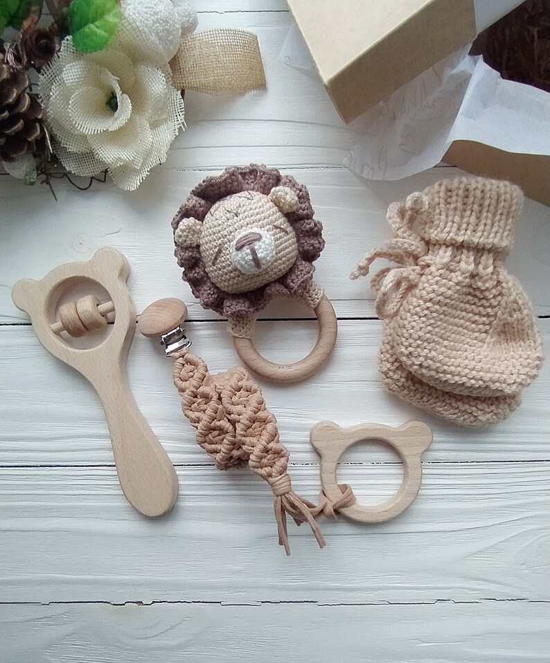 Personalized Lion Baby Boy Rattle Gift Basket for Expecting Mom, New ...