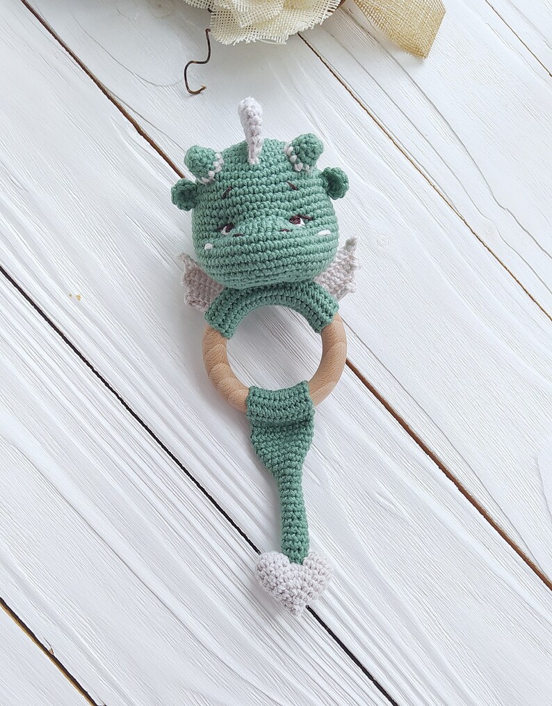 Dragon Bone Rattle Dragon Baby Rattle Toy Baby Shower Gift Organic Newborn Gift Soft ...