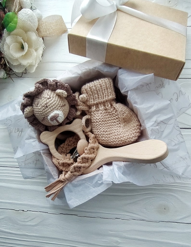 Personalized Lion Baby Boy Rattle Gift Basket for Expecting Mom, New ...