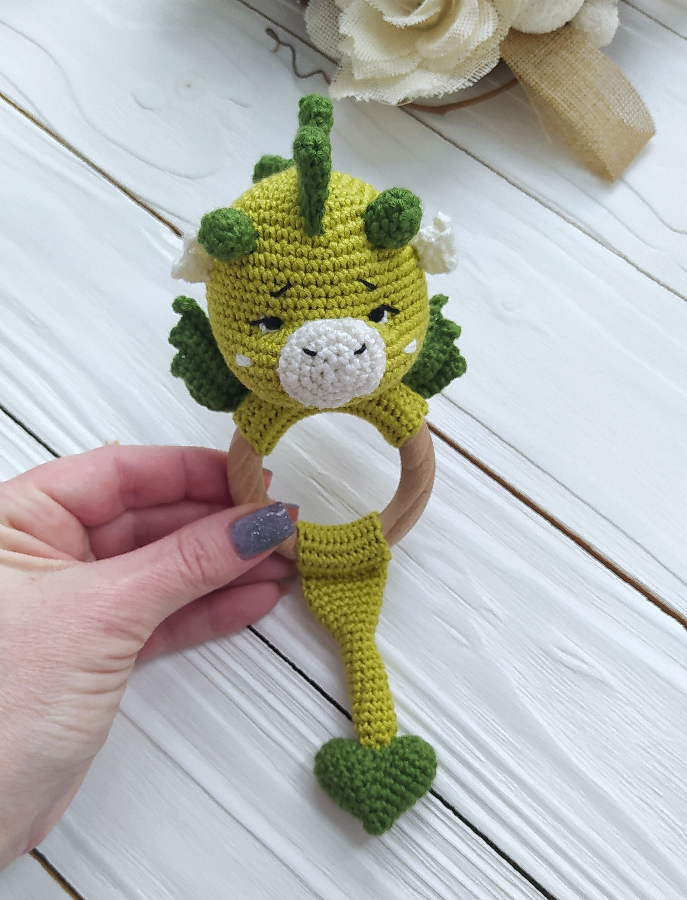 Dragon Bone Rattle Dragon Baby Rattle Toy Baby Shower Gift Organic Newborn Gift Soft ...