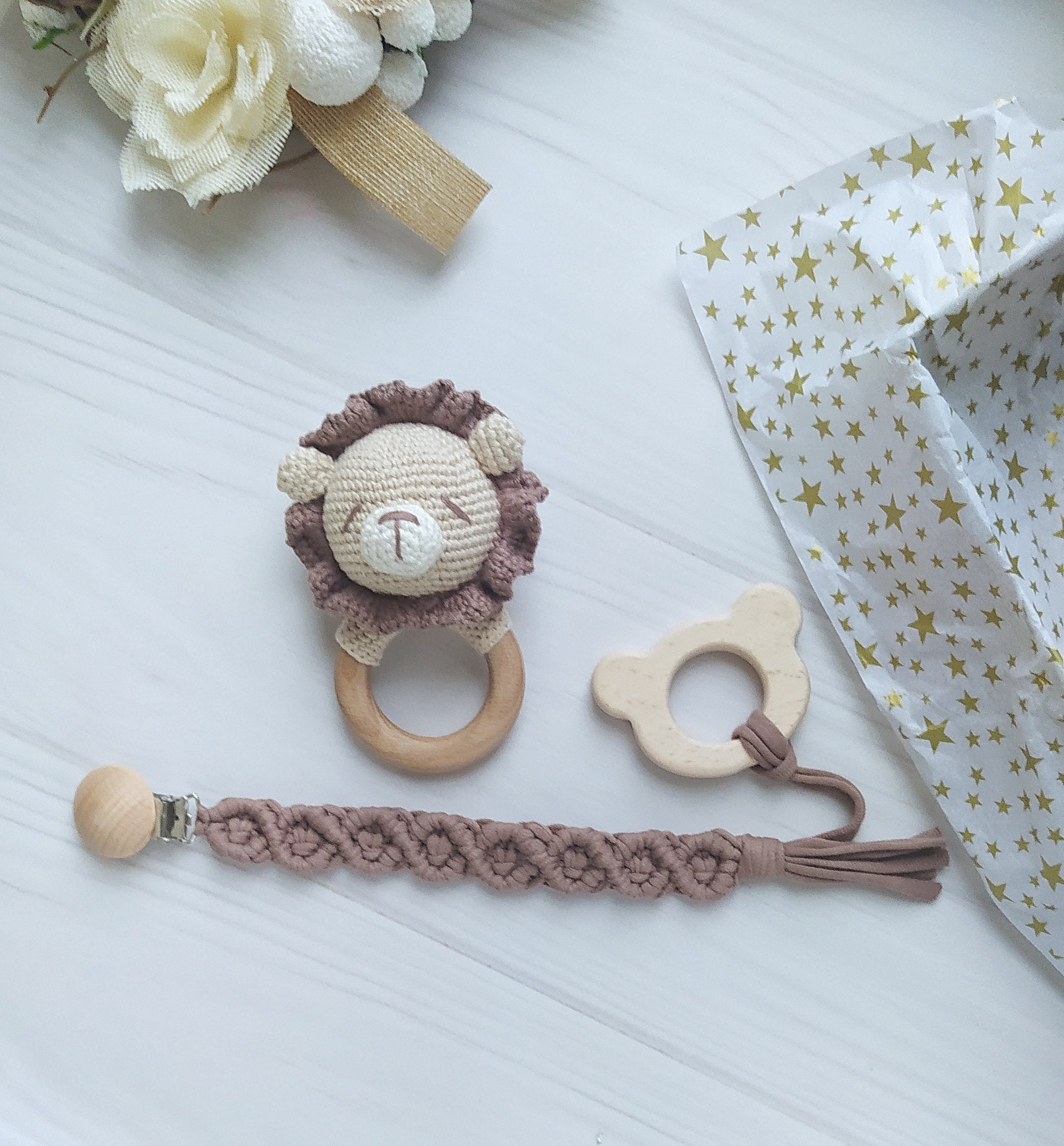 Lion Baby Boy Toy Gift Box, Newborn Gift Set Personalized, Beige Baby ...