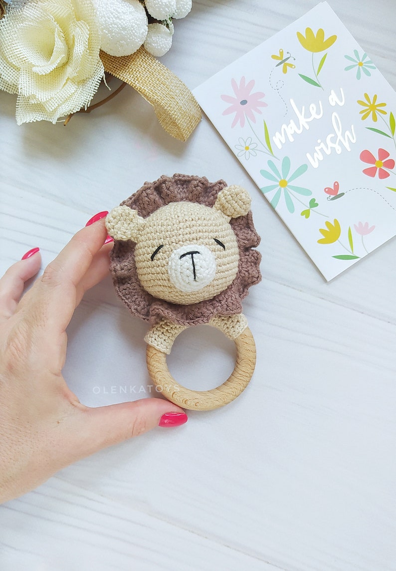 Personalized Lion Baby Rattle Gift Wooden Baby Toys Baby Boy Safari ...