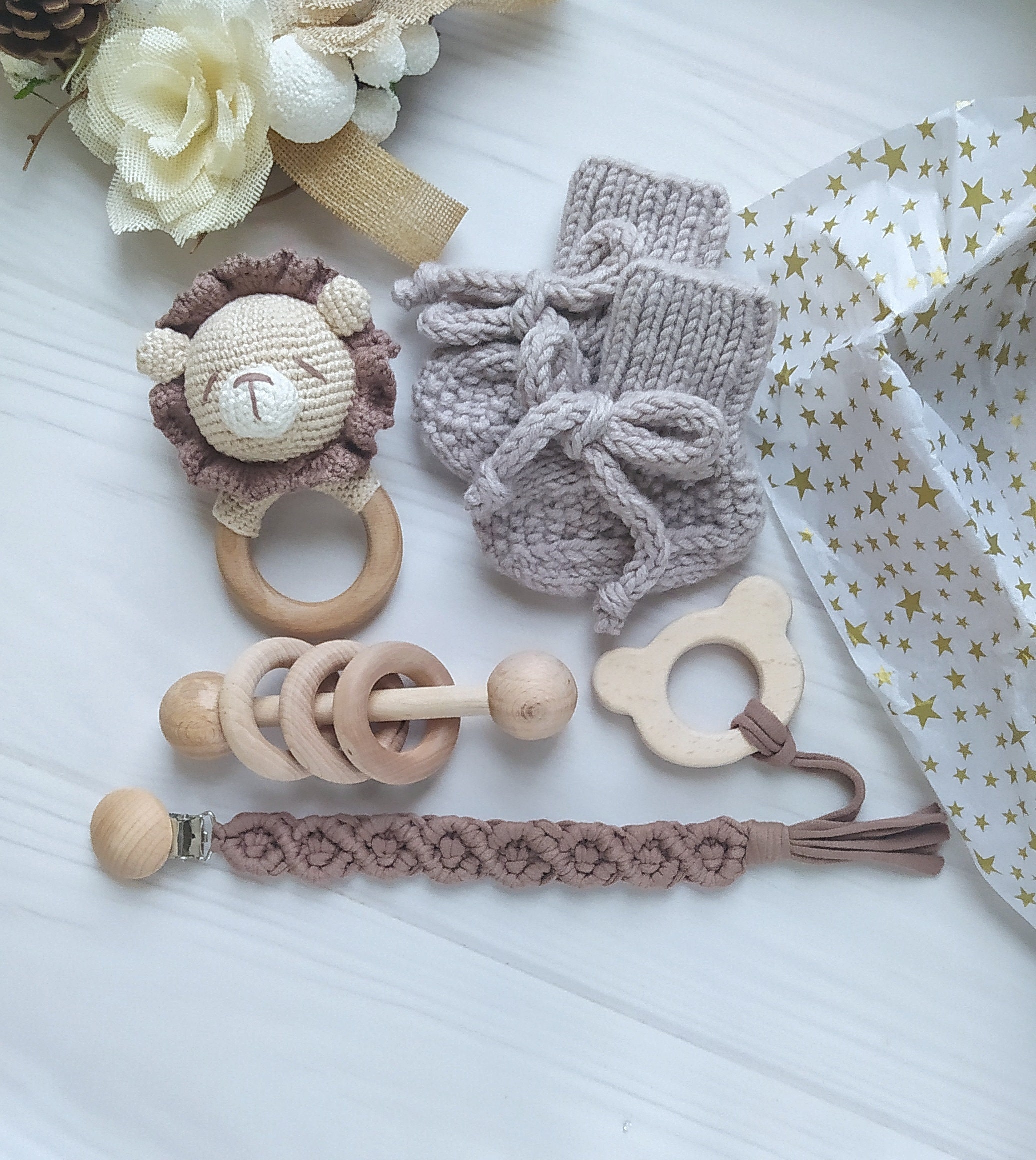 Lion Baby Boy Toy Gift Box, Newborn Gift Set Personalized, Beige Baby ...