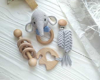 Nieuwe cadeaumand babyjongen, gepersonaliseerde olifant babyspeelgoed cadeau voor pasgeborene, cadeau voor de eerste keer moeder, zwangerschap het is een cadeaudoos voor een jongen