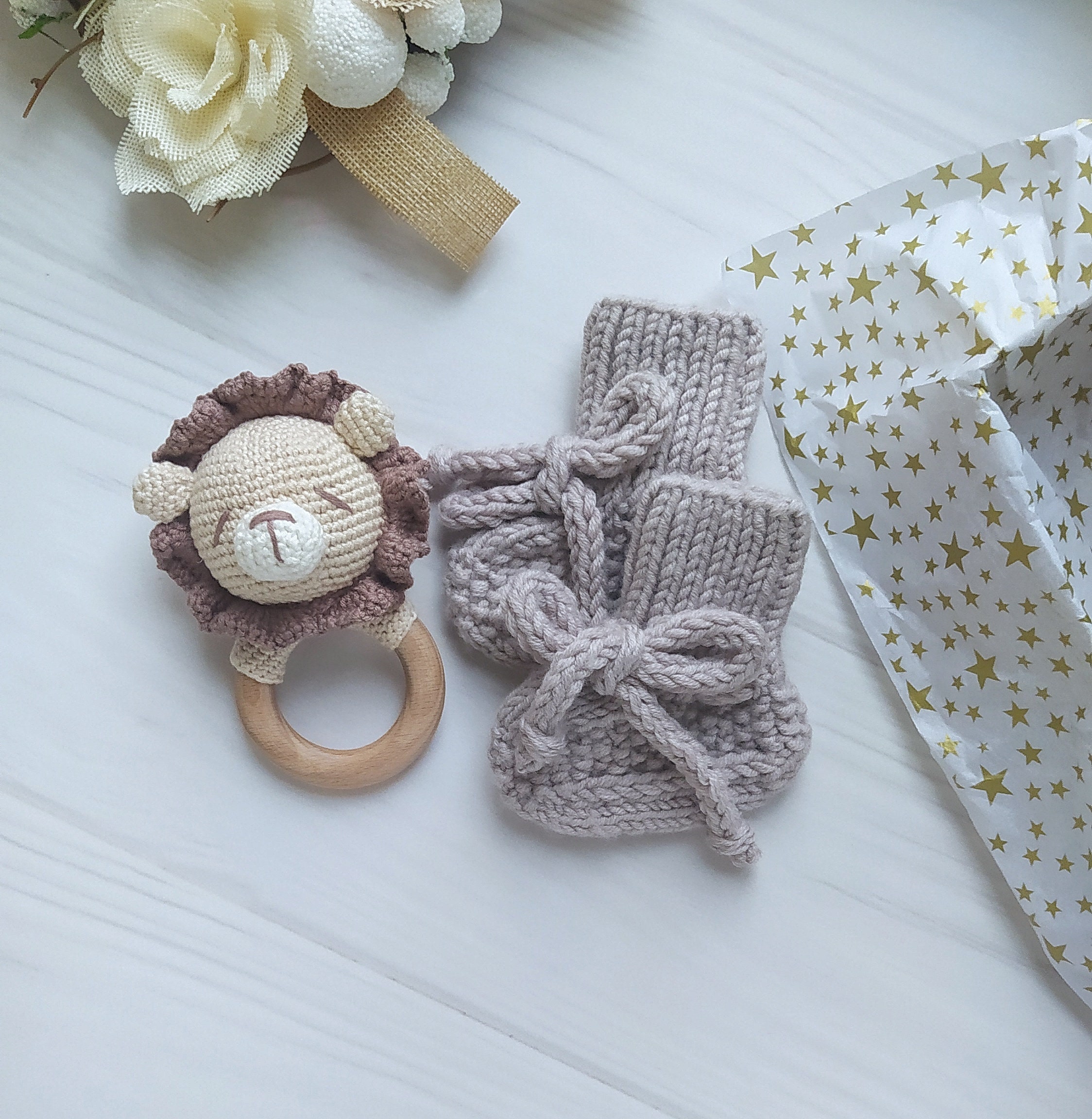 Lion Baby Boy Toy Gift Box, Newborn Gift Set Personalized, Beige Baby ...