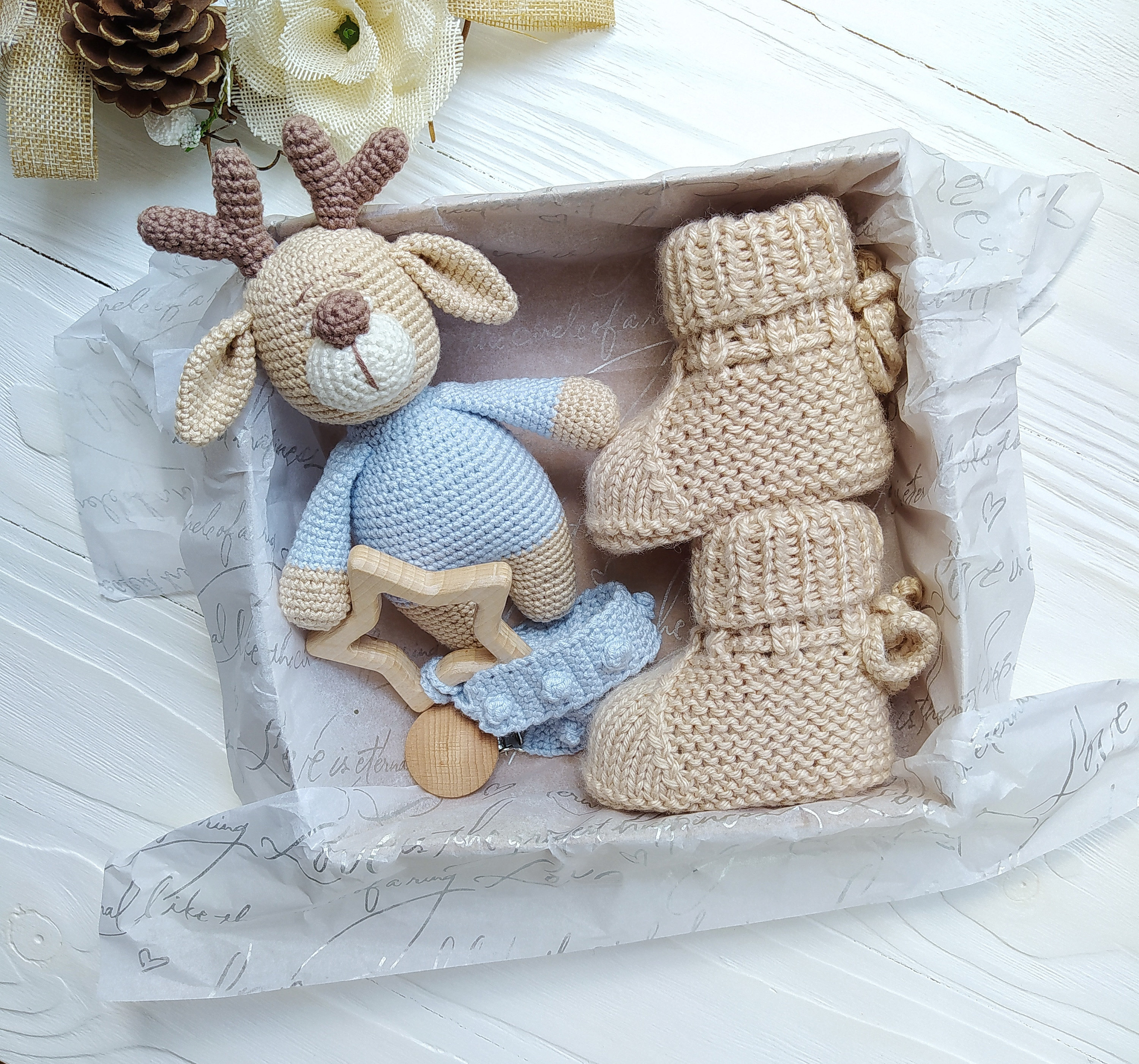 Baby Deer Gift Set, Welcome New Baby Box, Expecting Mom Gift, Boy Basket, Set For Pregnant Friend, Basket