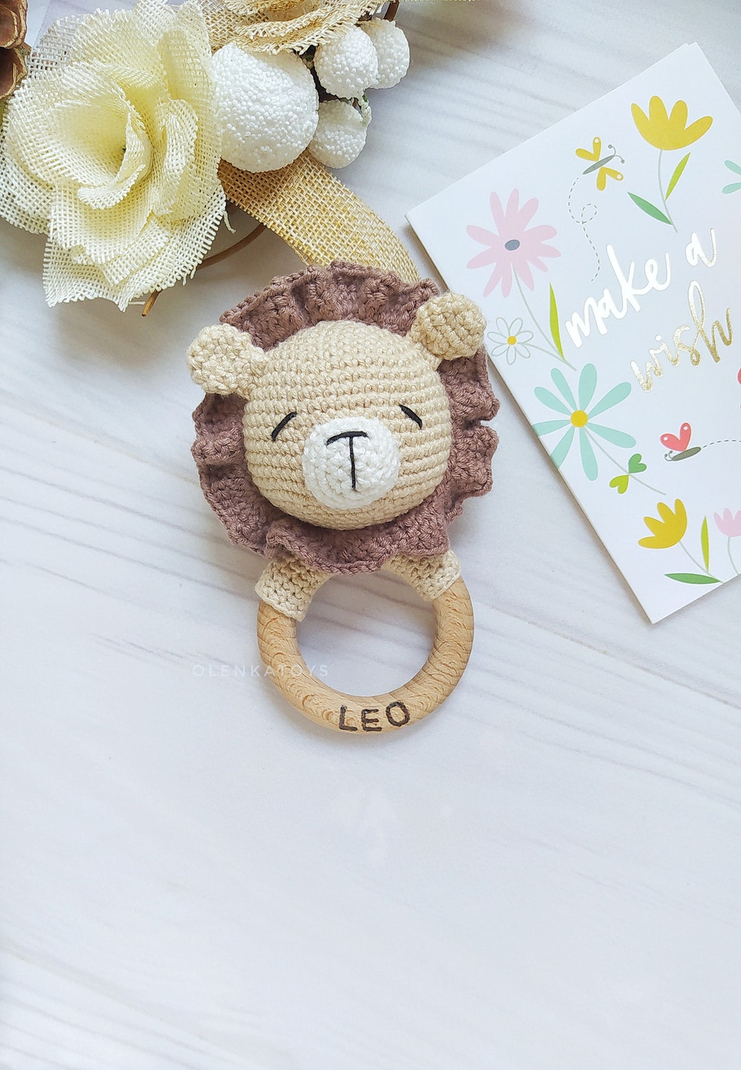 Personalized Lion Baby Rattle Gift Wooden Baby Toys Baby Boy Safari ...