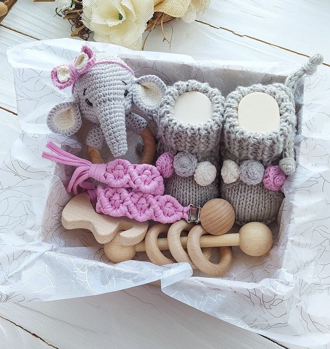 Elephant Baby Girl Gift, Baby Girl Gift Box, New Baby Girl Gift Basket ...