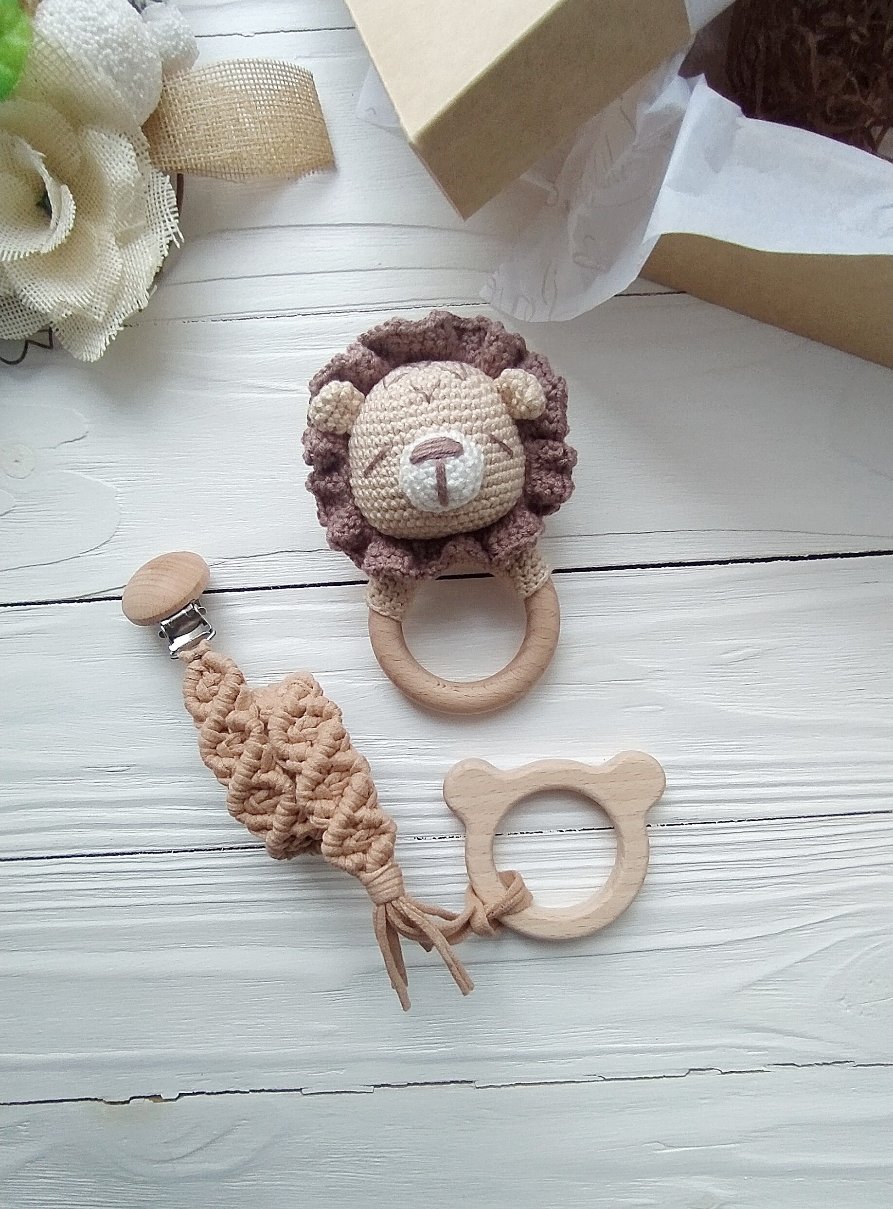 Personalized Lion Baby Boy Rattle Gift Basket for Expecting Mom, New ...