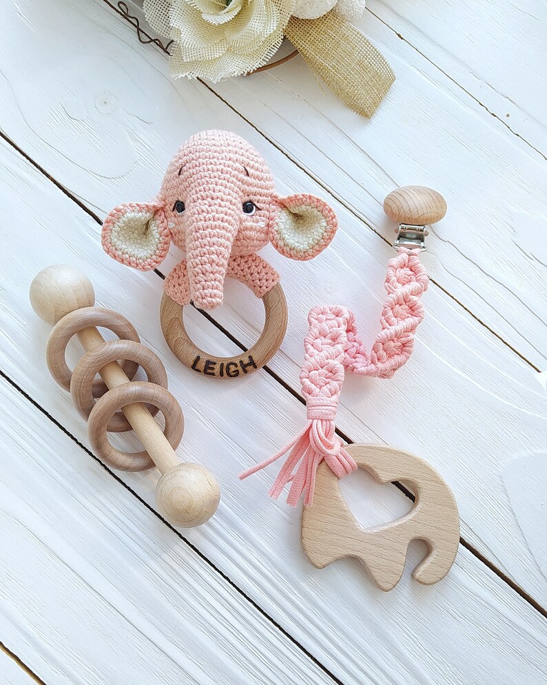 New Baby Girl Gift Box for Safari Themed Baby Shower, Crochet Elephant ...