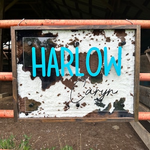 Cowhide Nursery Plexiglass Name Sign