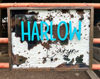 Cowhide Nursery Plexiglass Name Sign