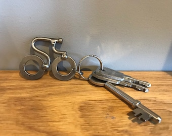 Bicycle Key ring stainless steel, Welded Metal Bike Art. Cycling Keyring gift