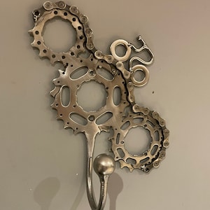 Cycle Helmet hanger, hat hook, coat hook, cyclist, welded cycle art, cycling gift