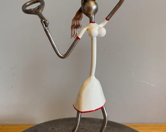 Tennis Player Sculpture, Recycled Steel. Fitness Art. Welded sculpture. Tennis gift