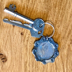 Key Ring 1973 50p, 50th Birthday, Cycle Key ring, cyclist key ring, cycle art, 50th key chain, cycling gift, 50th birthday, metal bike art