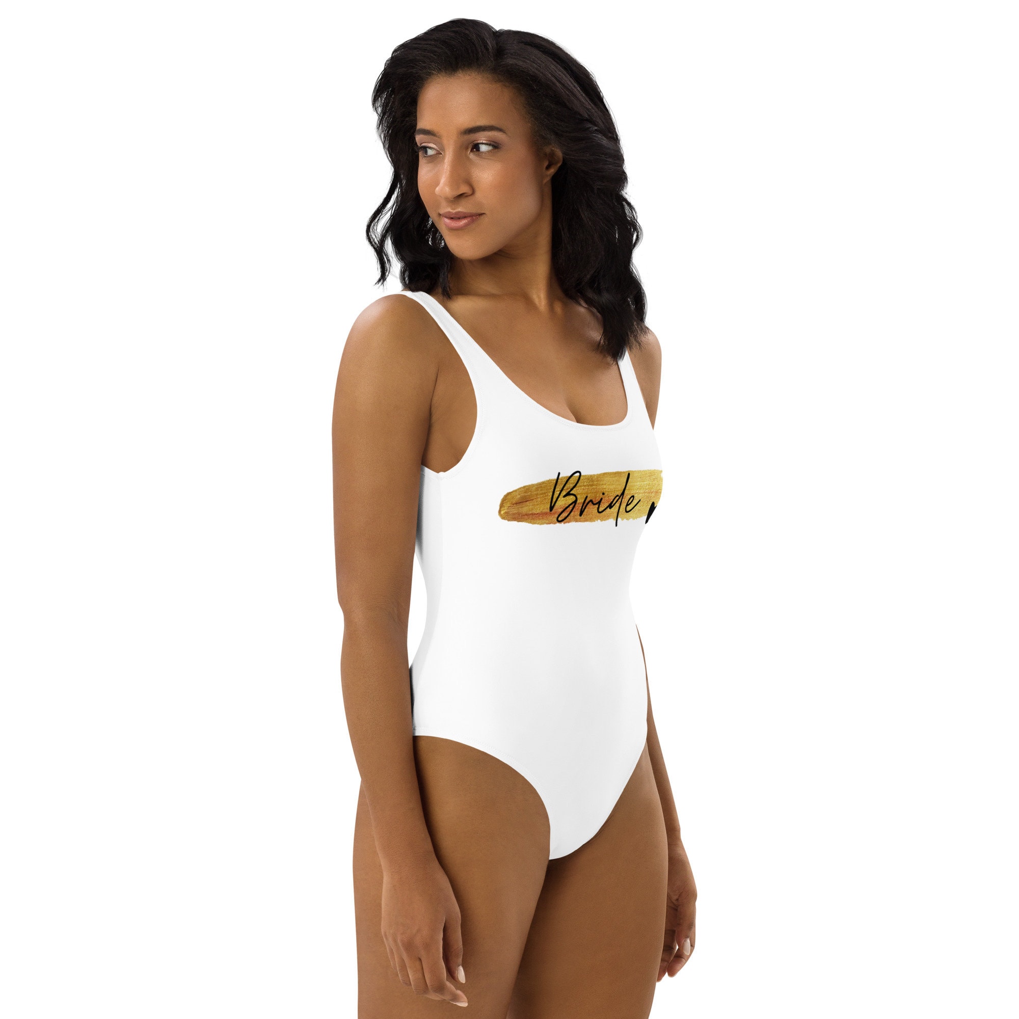 Hotwife One-piece Swimsuit, Gold Hotwife Word Cloud on Black