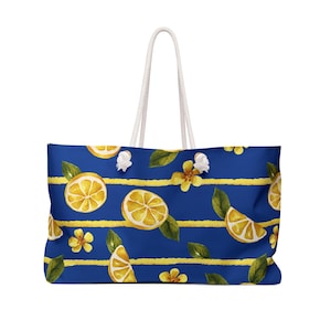Lebendiges Zitronenmuster Weekender Tasche | Perfekt für Reisen, Strandtage, Picknicks, Sommertreffen | Stilvolle Tragetasche für jeden Anlass