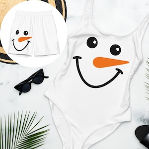 Snowman One-Piece Swimsuit: Christmas Holiday Bathing Suit