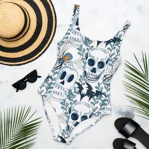 Halloween Skulls One-Piece Swimsuit: Spooky Beach Wear