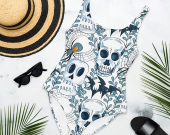 Halloween Skulls One-Piece Swimsuit: Spooky Beach Wear