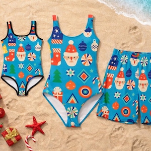 Traje de baño navideño vintage: Traje de baño de una pieza a juego para toda la familia