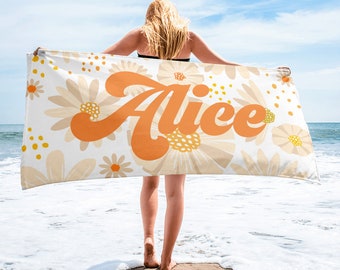 Personalized Floral Beach Towel: Boho Custom Name Gift