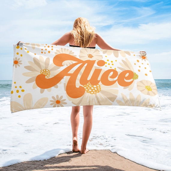 Groovy Personalized Floral Beach Towel Boho Customized Womens Beach Towel Hippie Custom Girls Towel Big Beach Towels Name Towel Gift Etsy