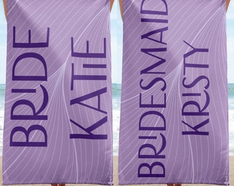 Personalized Bride and Bridesmaid Beach Towel, Bachelorette Party Gift