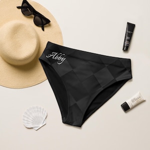 Bas de bikini noir taille haute, bas de maillot de bain noir uni effronté, maillot de bain élégant à carreaux, maillots de bain pour femmes deux pièces