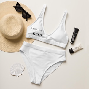 Customize Women’s Two-Piece Bikini Swimsuit, personalized ladies swimwear, design your own swimsuit, Recycled high-waisted bikini