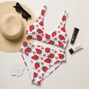 Strawberry High-Waisted Bikini: Women&#39;s Two-Piece Swimwear