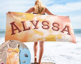 Personalized Beach Towel: Custom Name Floral Pool Towel